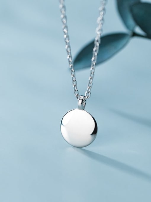 Rosh 925 sterling silver simple fashion Smooth Round Pendant Necklace