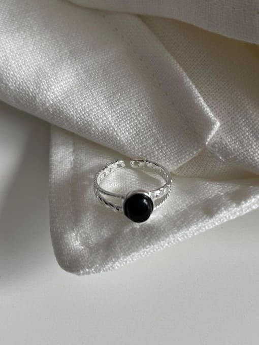 Boomer Cat 925 Sterling Silver Obsidian Geometric Vintage Band Ring 0