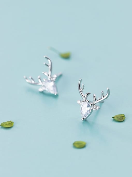 Rosh 925 Sterling Silver With Platinum Plated Cute Elk Antlers  Stud Earrings 1