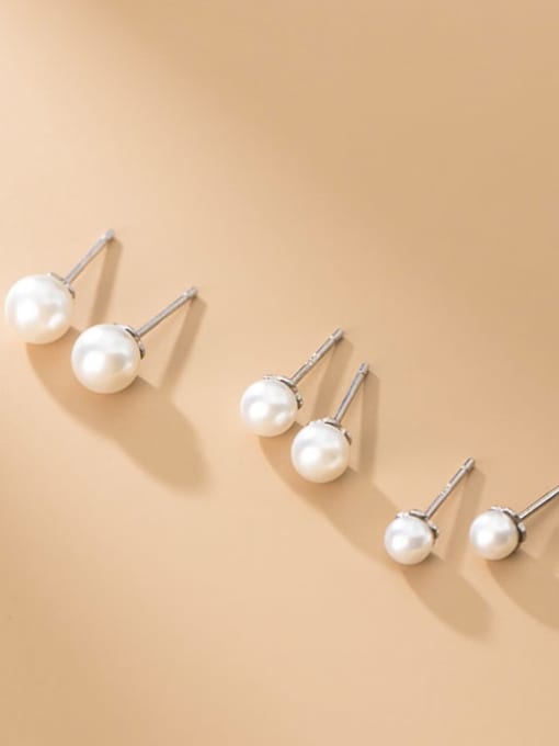 Rosh 925 Sterling Silver Imitation Pearl Ball Minimalist Stud Earring 0