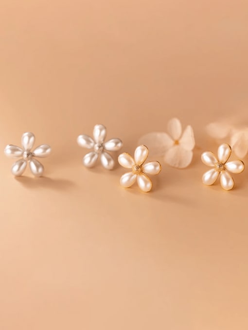 Rosh 925 Sterling Silver Imitation Pearl Flower Cute Stud Earring 3