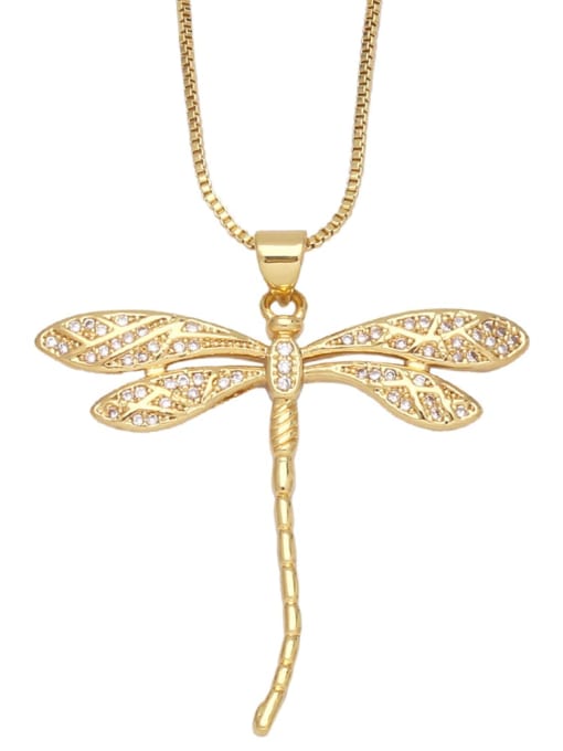 dragonfly Brass Cubic Zirconia Butterfly Vintage Necklace