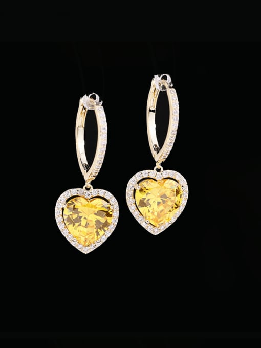 yellow Brass Cubic Zirconia Heart Hip Hop Huggie Earring