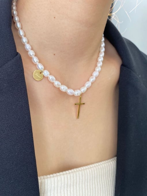 LI MUMU Titanium Imitation Pearl Minimalist Regligious Necklace 4