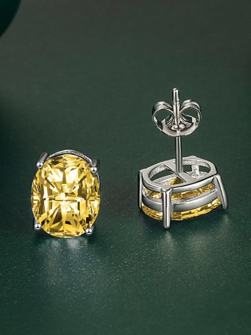 X&S Brass Cubic Zirconia Multi Color Oval Minimalist Stud Earring 2