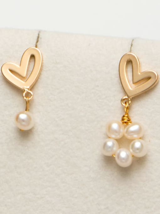 golden Brass Freshwater Pearl Heart Minimalist Drop Earring