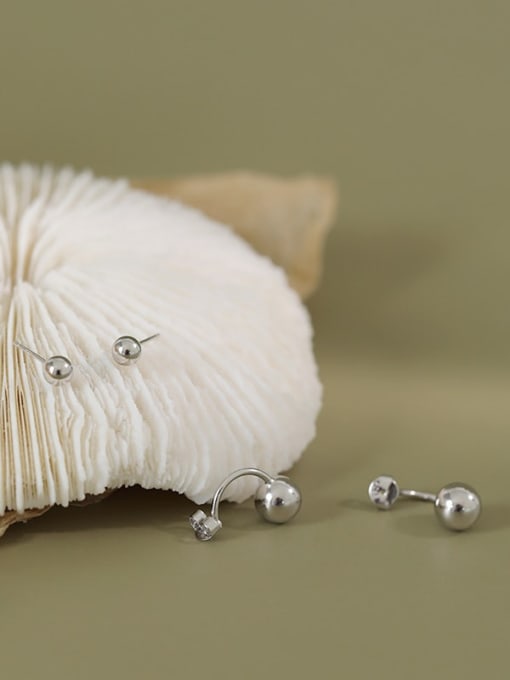 DAKA 925 Sterling Silver Bead Round Minimalist Hook Earring 3