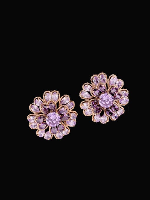 Purple zirconium Brass Cubic Zirconia Flower Luxury Stud Earring