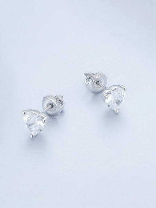Jare 925 Sterling Silver Cubic Zirconia Heart Minimalist Stud Earring 3