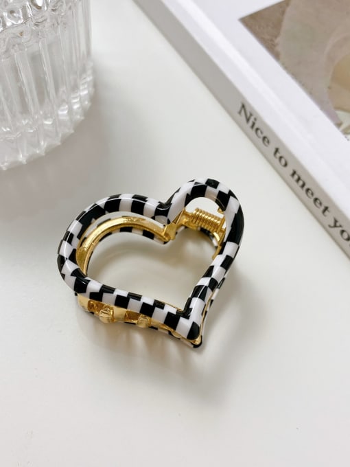Heart shaped black and white grid 4.3cm Cellulose Acetate Minimalist Heart Alloy Jaw Hair Claw