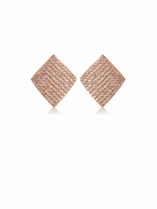 BLING SU Copper Cubic Zirconia Square Dainty Stud Earring