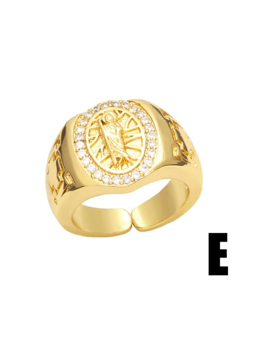 E Brass Cubic Zirconia Geometric Vintage Band Ring