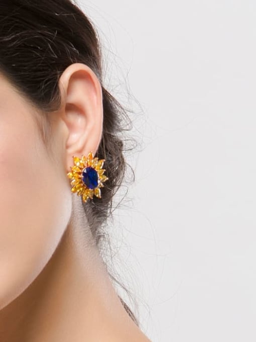 BLING SU Copper Cubic Zirconia Flower Luxury Stud Earring 2