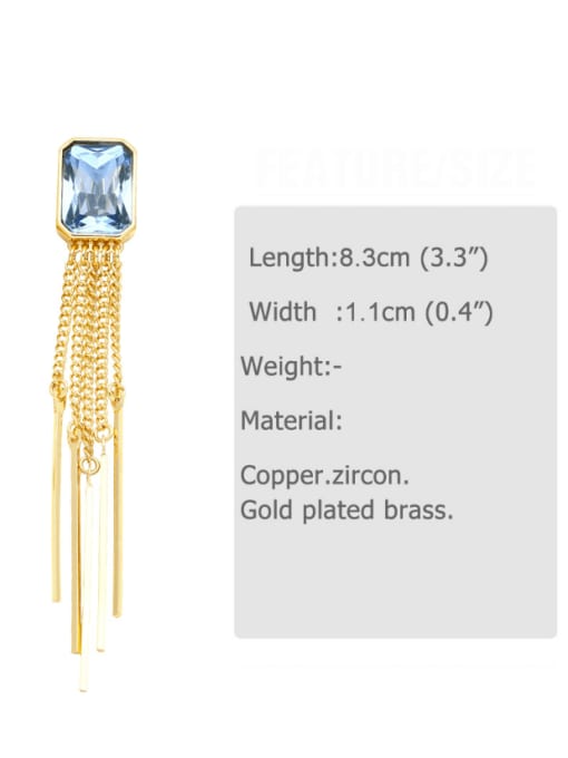 CC Brass Glass Stone Tassel Minimalist Drop Earring 2