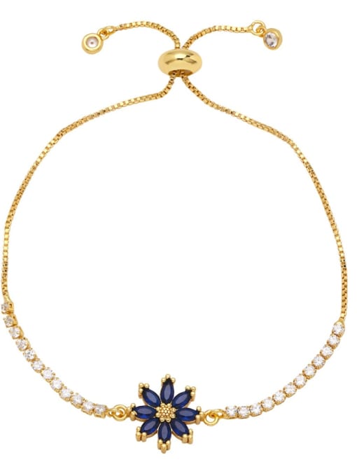 blue Brass Cubic Zirconia Flower Minimalist Adjustable Bracelet