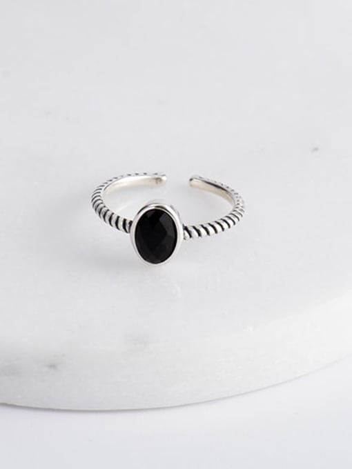 XBOX 925 Sterling Silver Obsidian Oval Vintage Band Ring 1
