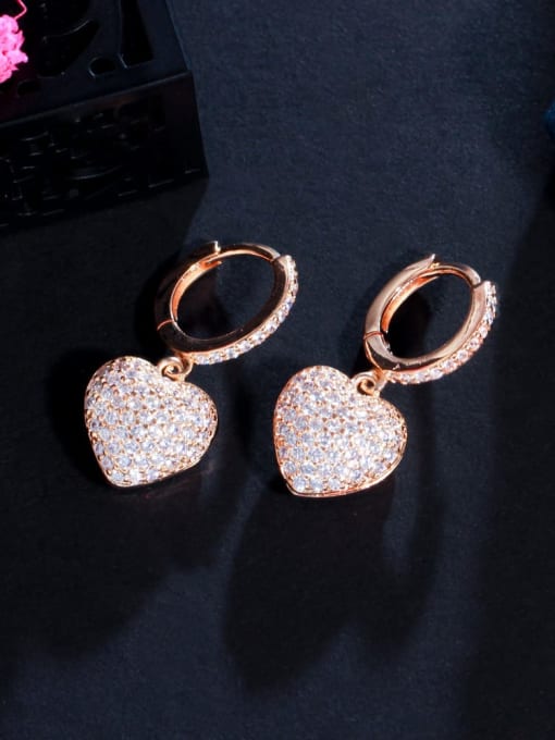 white Brass Cubic Zirconia Heart Luxury Huggie Earring