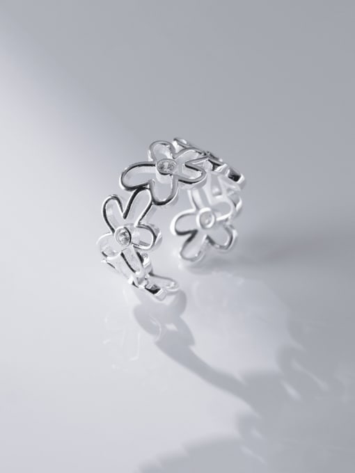 Rosh 925 Sterling Silver Hollow Flower Minimalist Band Ring 0