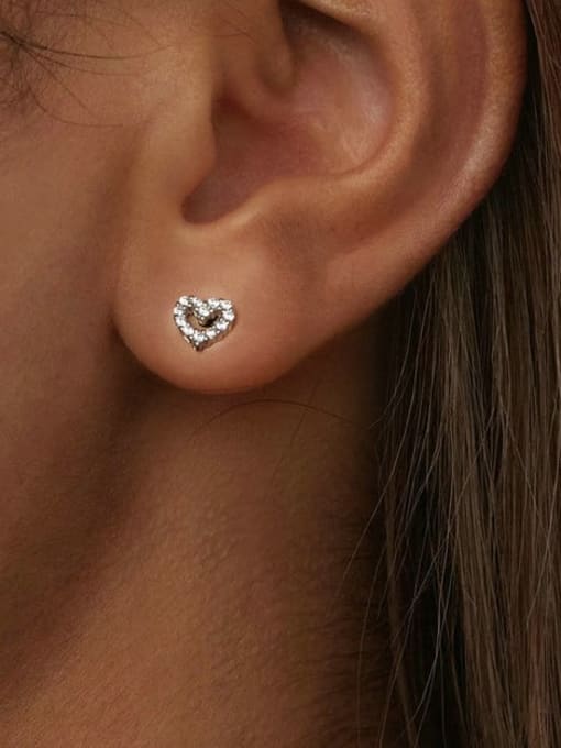 Jare 925 Sterling Silver Cubic Zirconia Heart Dainty Stud Earring 1
