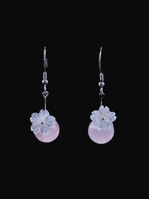 SILVER MI 925 Sterling Silver Pink Crystal Shell Flower Vintage Hook Earring 0