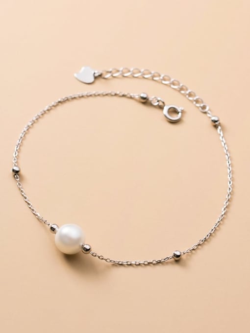Rosh 925 Sterling Silver Imitation Pearl Round Minimalist Link Bracelet 0