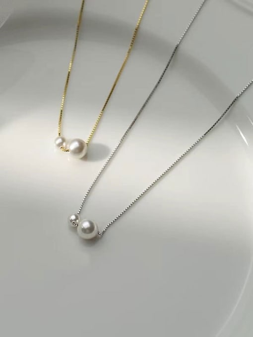 Rosh 925 Sterling Silver Imitation Pearl Geometric Minimalist Necklace 3