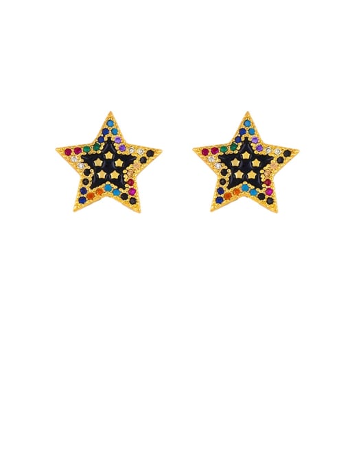 black Brass Cubic Zirconia Star Classic Stud Earring