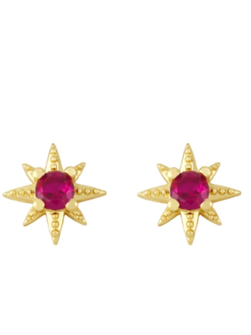 Rose red Brass Cubic Zirconia Star Minimalist Stud Earring
