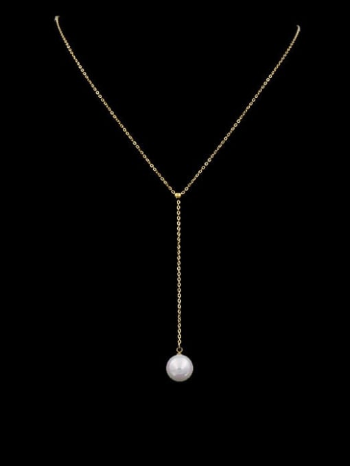 My Model Titanium Imitation Pearl White Tassel Minimalist Lariat Necklace 1