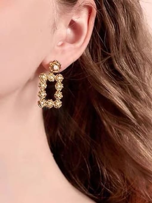 LI MUMU Brass Imitation Pearl Geometric Vintage Drop Earring 2