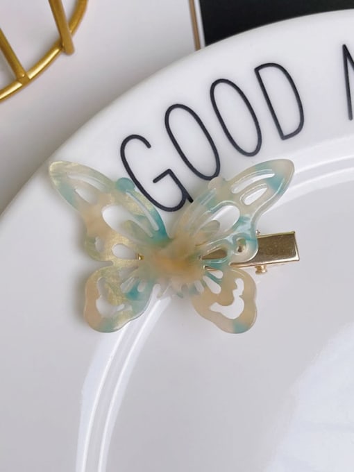 Yellow and blue mixed color Cellulose Acetate Cute Butterfly Alloy Hair Barrette