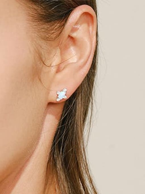 MODN 925 Sterling Silver Opal Cross Minimalist Stud Earring 1