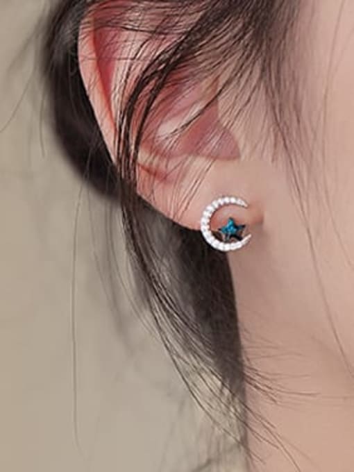 BeiFei Minimalism Silver 925 Sterling Silver Cubic Zirconia Star Cute Stud Earring 1