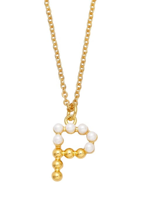 P Brass Imitation Pearl Letter Minimalist Necklace