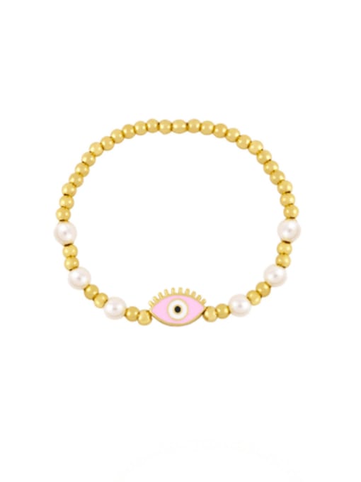 pink Brass Imitation Pearl Weave Vintage Beaded Bracelet