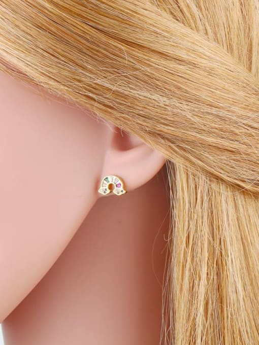 CC Brass Cubic Zirconia Rainbow Cute Heart Stud Earring 1