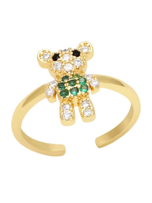 green Brass Cubic Zirconia Icon Bear Cute Band Ring