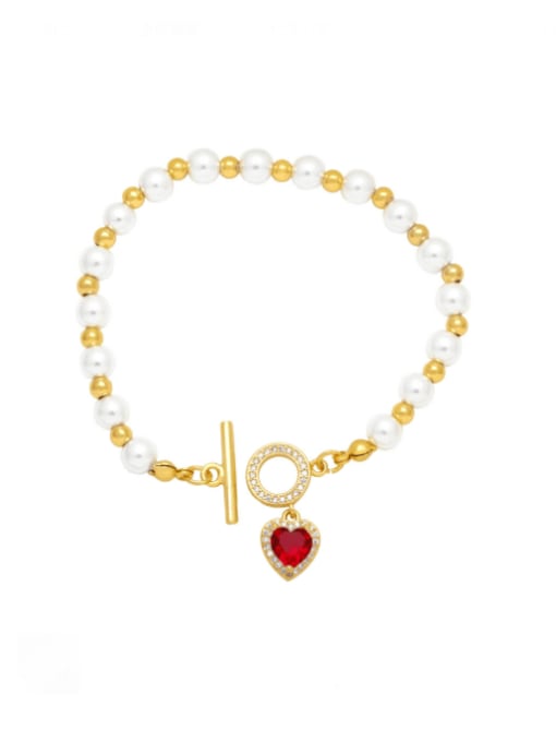 red Brass Imitation Pearl Heart Bohemia Beaded Bracelet
