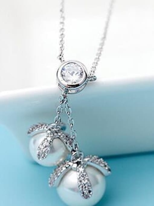 White t10g05 Copper Imitation Pearl Ball Pendant  Minimalist Necklace