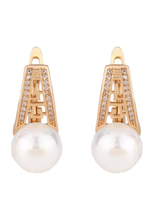 CC Brass Imitation Pearl Geometric Ethnic Stud Earring 0