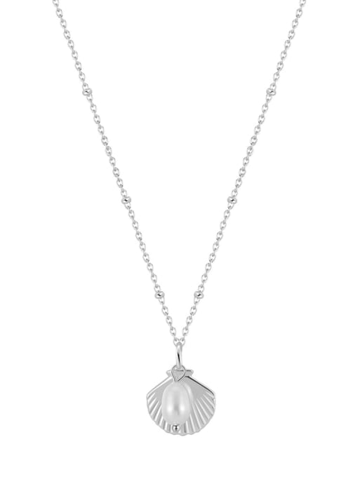 GPN83 P 925 Sterling Silver Imitation Pearl Geometric Trend Necklace