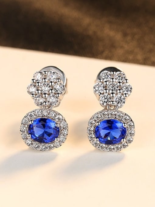 Kashmir natural velvet royal blue 18g06 925 Sterling Silver Cubic Zirconia White Geometric Luxury Stud Earring