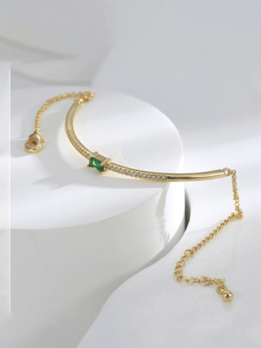 Gold green zircon bracelet Brass Cubic Zirconia Geometric Minimalist Bracelet