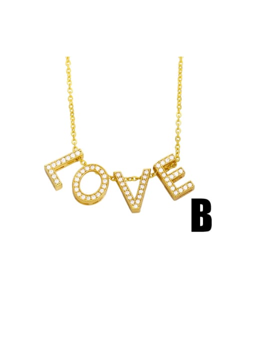 B Brass Cubic Zirconia Simple LOVE letters Necklace