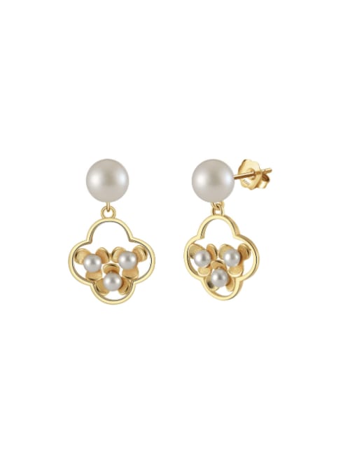Pearl  3-3.5mm, 7.5 -8mm, weight:3.98g 925 Sterling Silver Imitation Pearl Clover Vintage Drop Earring