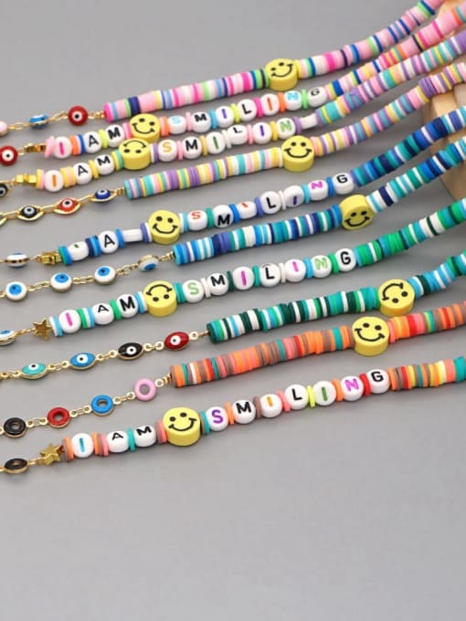 Roxi Stainless steel Multi Color Polymer Clay Smiley Bohemia Beaded  Hand-woven Necklace 2