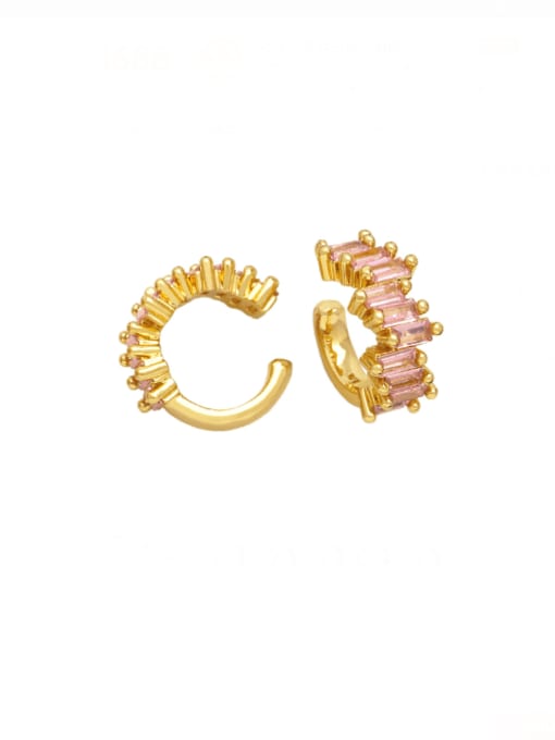 Pink Brass Cubic Zirconia Geometric Hip Hop Stud Earring