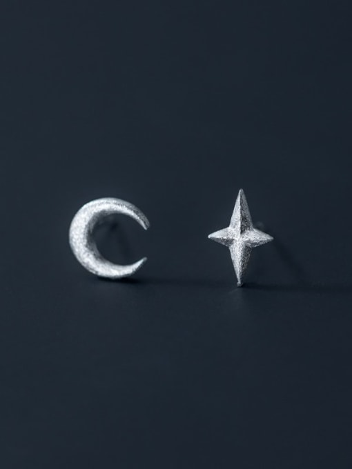 Rosh 925 Sterling Silver Asymmetry Moon Minimalist Stud Earring 2