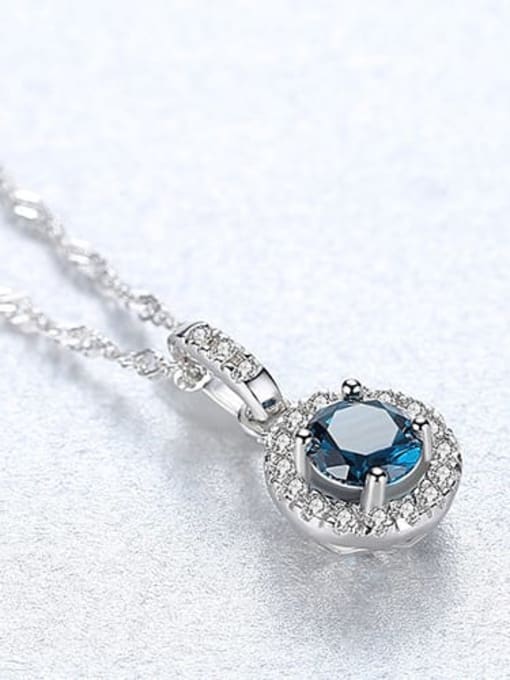 Blue 20f12 925 Sterling Silver Cubic Zirconia Multi Color  Simple Round Necklace