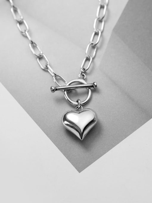 Rosh 925 Sterling Silver Smooth Heart Vintage chain Necklace 1